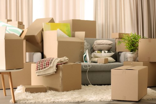 Business relocation setup with office furniture and packed files